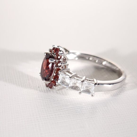 Mozambique Garnet White Zircon Ring SIZE 8 - Picture 6 of 12
